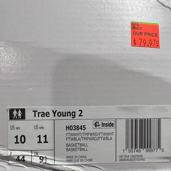 adidas Trae Young 2 Men\'s Basketball Shoes White Red H03845‎ Size 10 main image 4